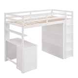 Twin size Loft Bed with Drawers,Desk,and Wardrobe-White - Home Elegance USA