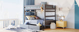 Full over Full Wood Bunk Bed with 2 Drawers, Gray - Home Elegance USA