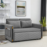 MH 54" Modern Convertible Sofa Bed with 2 Detachable Arm Pockets, Velvet Loveseat Multi-position adjustable Sofa with Pull Out Bed with Bedhead, 2 Pillows and Living Room, Grey Home Elegance USA