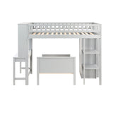 Twin Size Loft Bed with Closet and Desk, Extra Bottom Twin Bed, Grey - Home Elegance USA