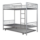 Twin-Over-Twin Metal Bunk Bed With Trundle,Can be Divided into two beds,No Box Spring needed ,White ( old sku: MF194806AAN ) - Home Elegance USA