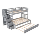 Twin over Twin/Full Bunk Bed with Twin Size Trundle (Gray)(OLD SKU :LP000025AAE) - Home Elegance USA