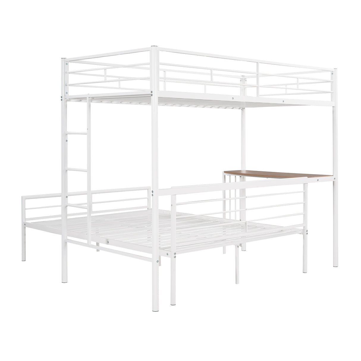 Twin Over Full Metal Bunk Bed with Desk, Ladder and Quality Slats for Bedroom, Metallic  White（OLD SKU :LP000092AAK） - Home Elegance USA