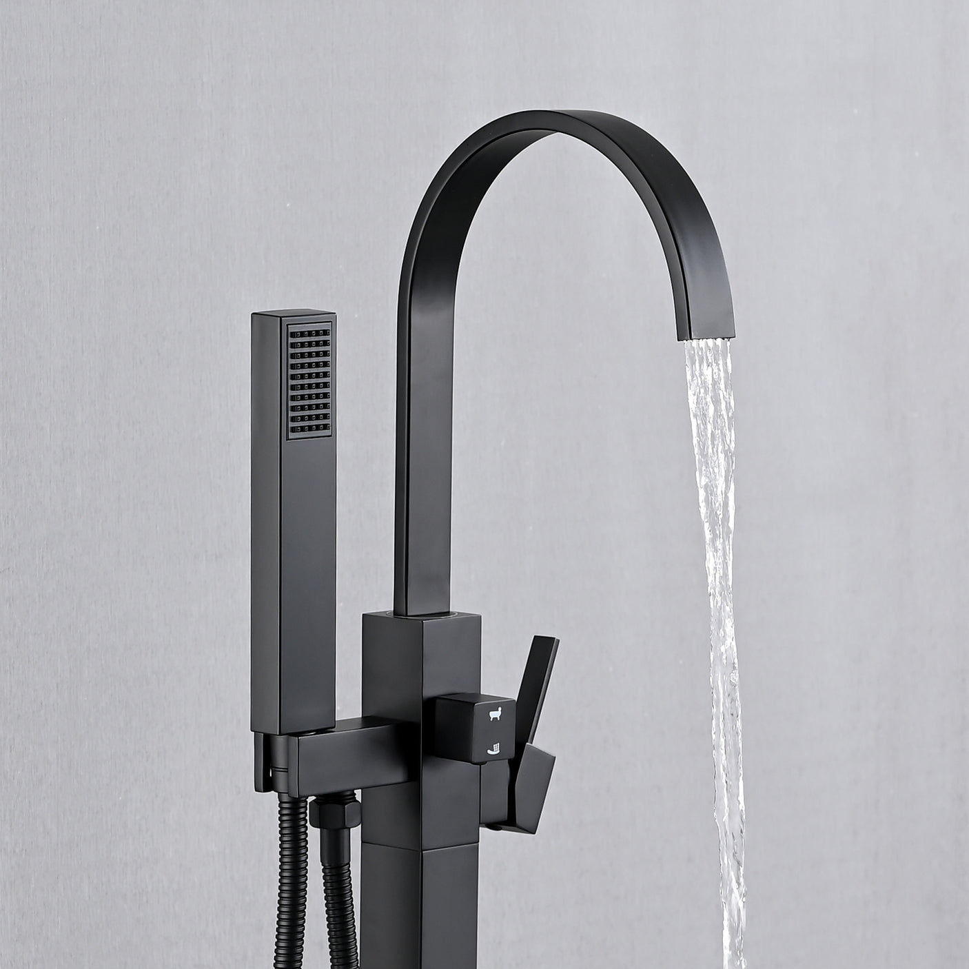 Freestanding Bathtub Tub Filler Matte Black Floor Mount Faucet with Handheld Shower with 60’’ Shower Hose