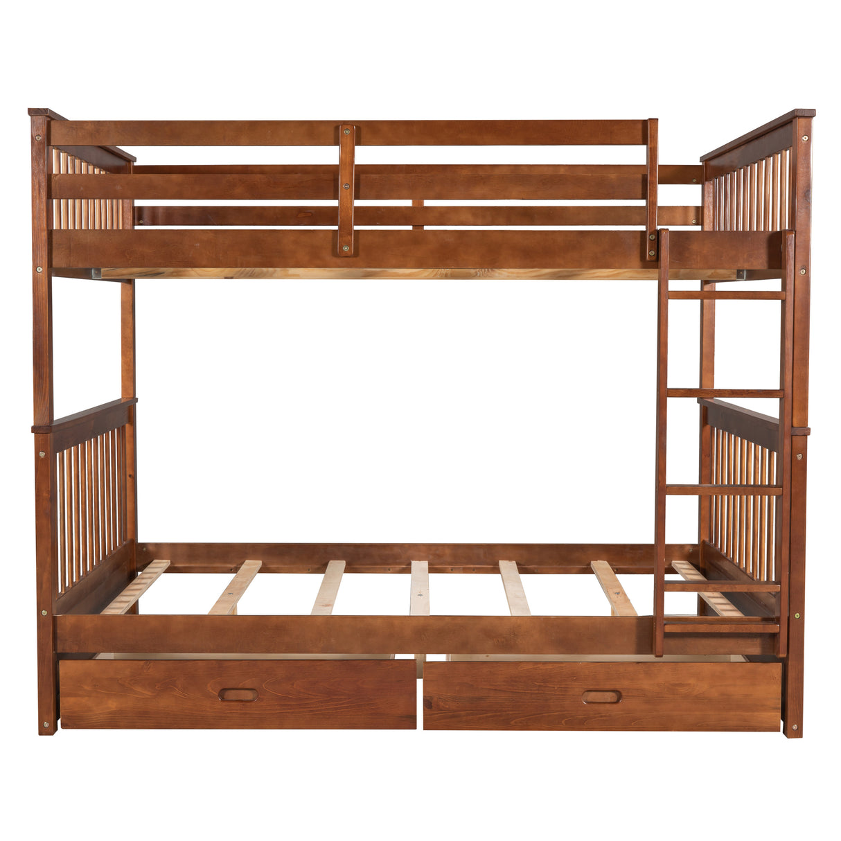 Full-Over-Full Bunk Bed with Ladders and Two Storage Drawers (Walnut) - Home Elegance USA