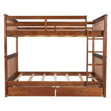 Full-Over-Full Bunk Bed with Ladders and Two Storage Drawers (Walnut) - Home Elegance USA