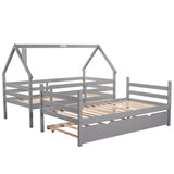 Twin over Twin House Bunk Bed with Trundle and Chimney Design,Gray - Home Elegance USA