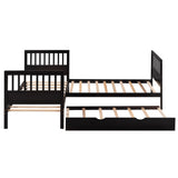 Twin Size L-Shaped Platform Bed with Trundle,Espresso - Home Elegance USA