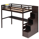 L-Shaped Twin Size Bunk Bed and Loft Bed with Built-in Middle Staircase and Desk,Espresso - Home Elegance USA