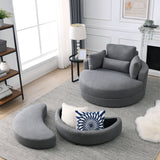 [Video] Welike Swivel Accent Barrel Modern Dark Grey Sofa Lounge Club Big Round Chair with Storage Ottoman Linen Fabric for Living Room Hotel with Pillows Home Elegance USA