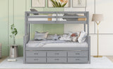 Twin-Over-Full Bunk Bed with Twin size Trundle , Separable Bunk Bed with Drawers for Bedroom - Gray - Home Elegance USA