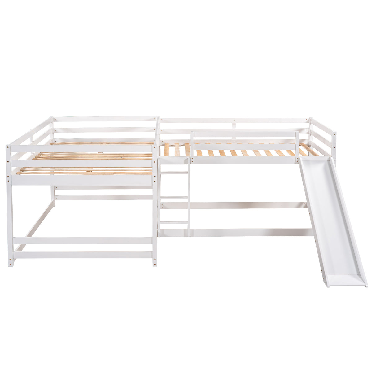 Full and Twin Size L-Shaped Bunk Bed with Slide and Short Ladder,White - Home Elegance USA