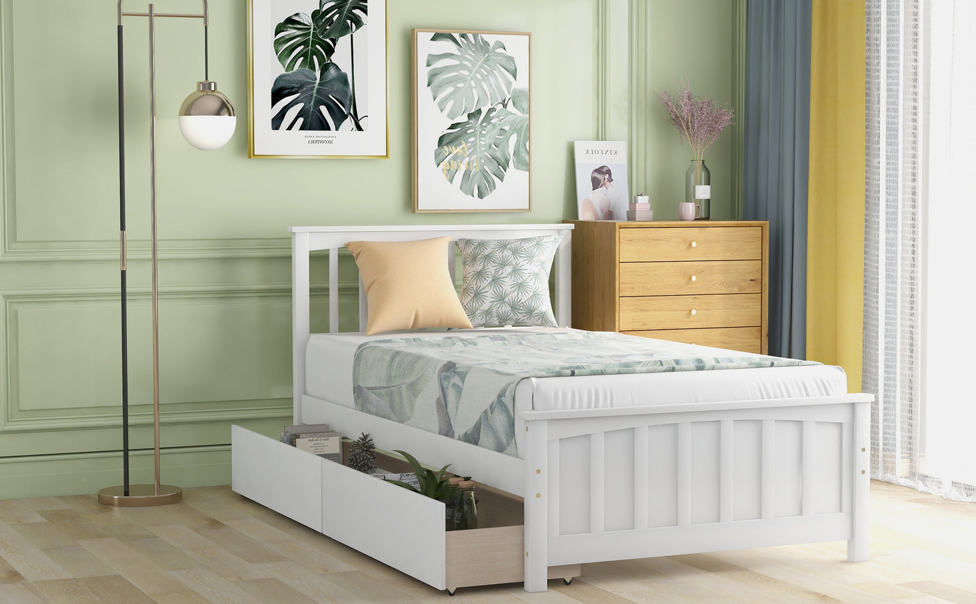 Twin size Platform Bed with Two Drawers, White - Home Elegance USA