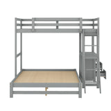 Twin over Full Bunk Bed with Built-in Desk and Three Drawers,Grey - Home Elegance USA