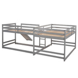 Full and Twin Size L-Shaped Bunk Bed with Slide and Short Ladder,Gray - Home Elegance USA