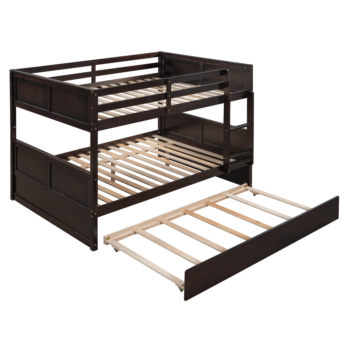 Full Over Full Bunk Bed with Twin Size Trundle, Espresso (old sku: LP000150AAP ) - Home Elegance USA