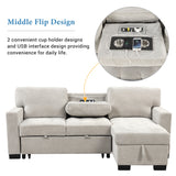 Stylish and Functional Light Chaise Lounge Sectional with Storage Rack Pull-out Bed Drop Down Table  and USB Charger Light Gray - Home Elegance USA