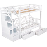 Twin over Full Bunk Bed with Two Drawers and Staircase, Down Bed can be Converted into Daybed,White Home Elegance USA