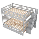 Full over Full Bunk Bed with Trundle and Staircase,Gray - Home Elegance USA