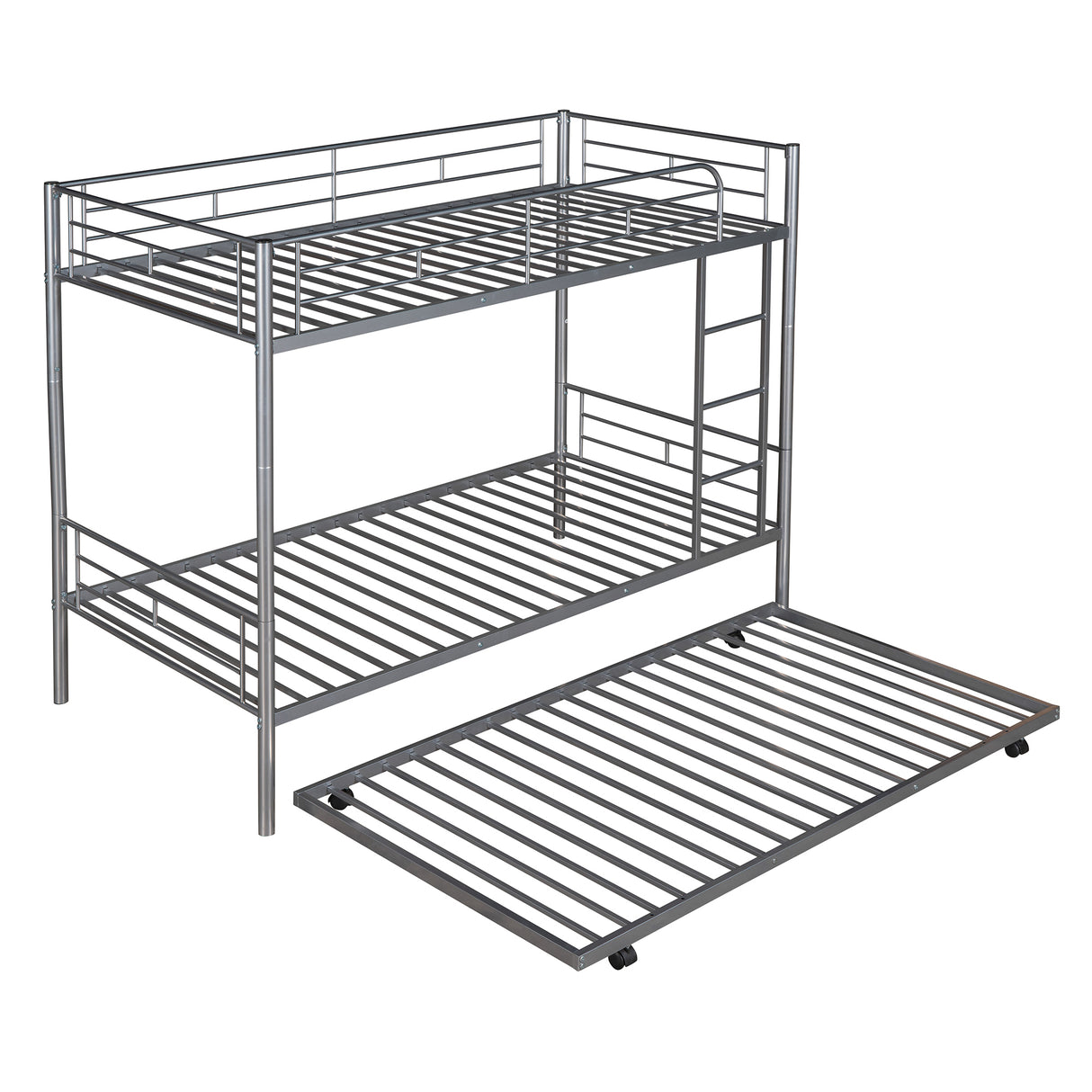 Twin-Over-Twin Metal Bunk Bed With Trundle,Can be Divided into two beds,No Box Spring needed ,White ( old sku: MF194806AAN ) - Home Elegance USA