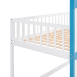 Twin Over Twin Castle Bunk Bed with Ladder - Blue - Home Elegance USA