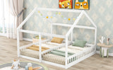 Twin Size House Platform Beds,Two Shared Beds, White - Home Elegance USA