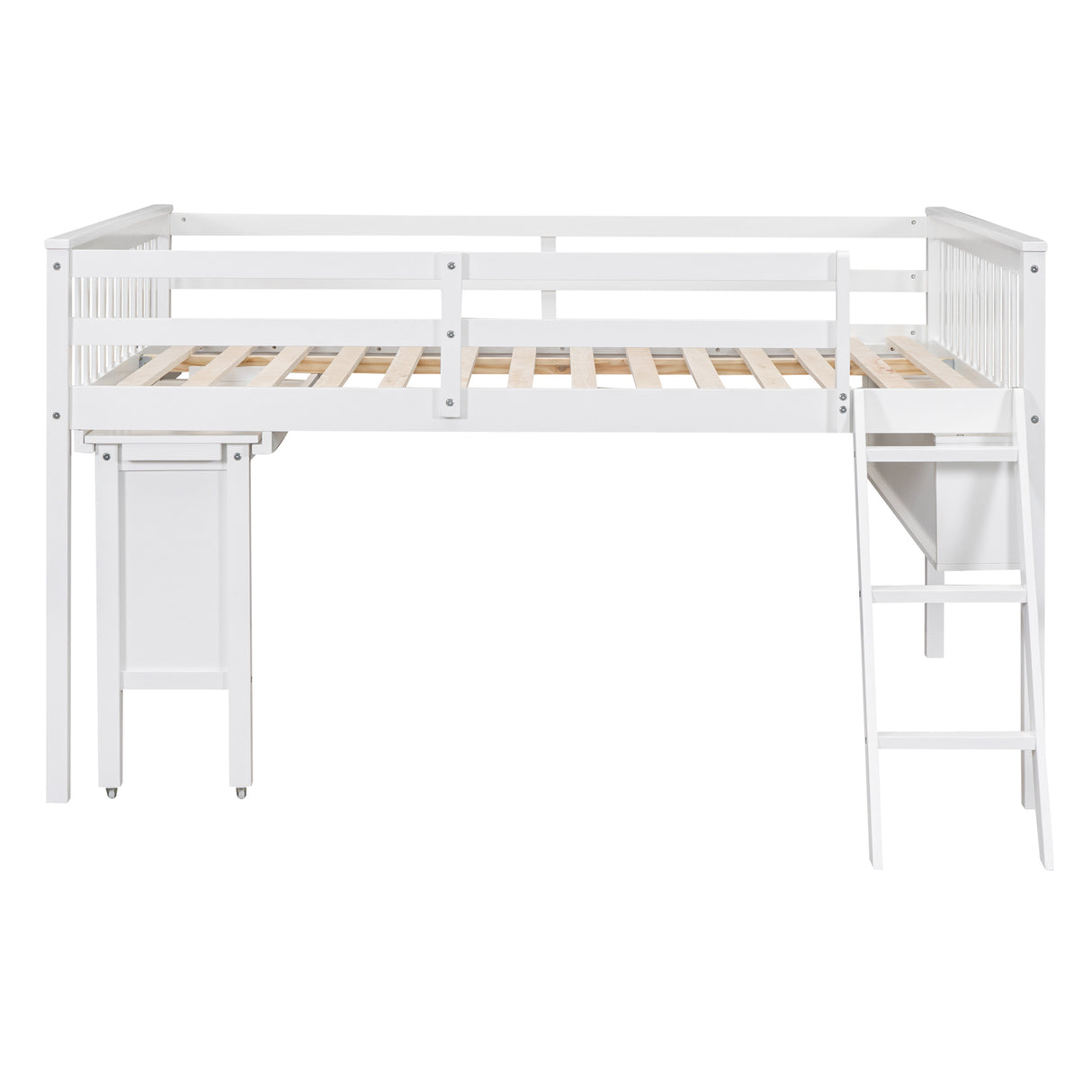Full Size Loft Bed With Removable Desk and Cabinet, White - Home Elegance USA