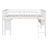 Full Size Loft Bed With Removable Desk and Cabinet, White - Home Elegance USA