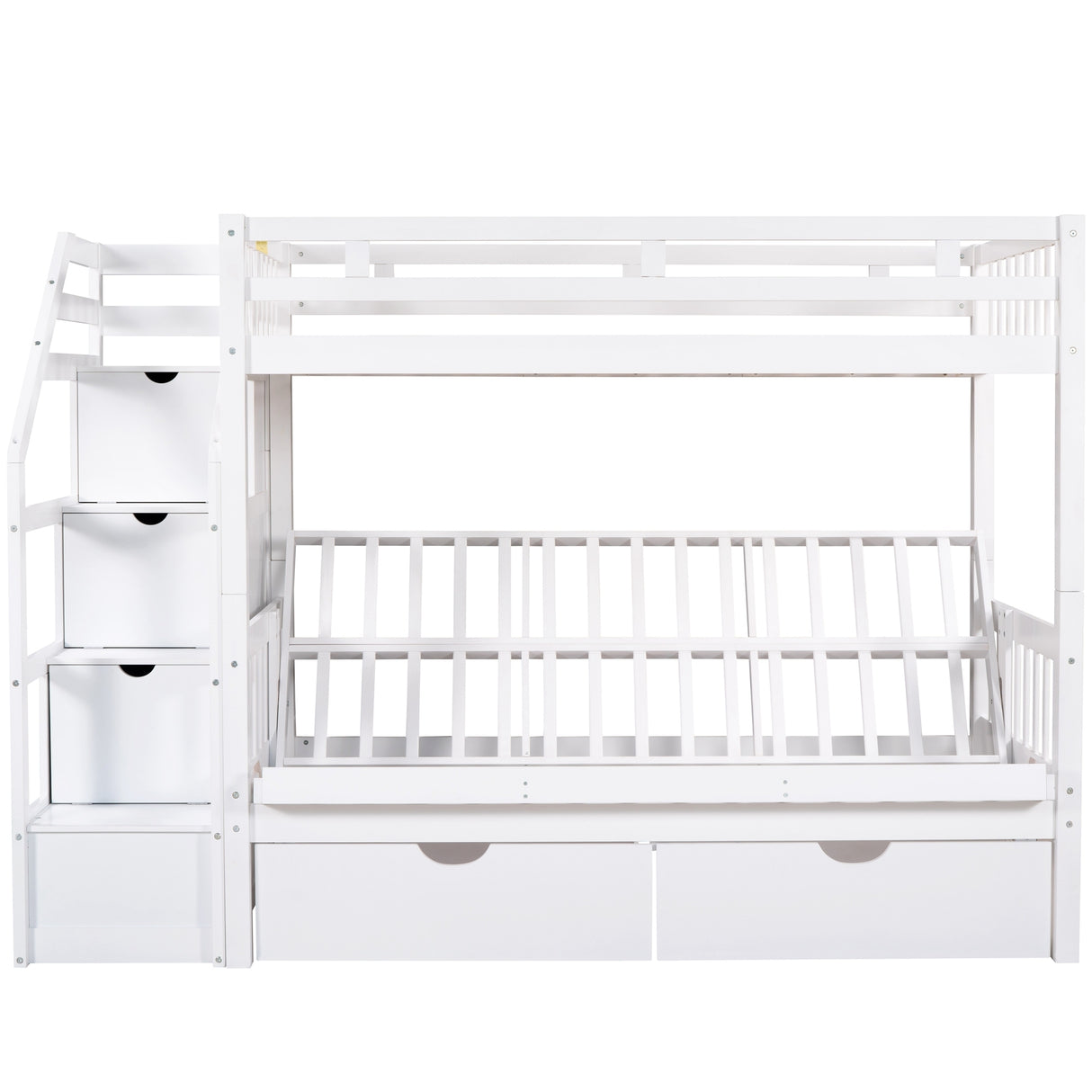 Twin over Full Bunk Bed with Two Drawers and Staircase, Down Bed can be Converted into Daybed,White Home Elegance USA