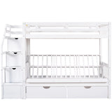 Twin over Full Bunk Bed with Two Drawers and Staircase, Down Bed can be Converted into Daybed,White Home Elegance USA