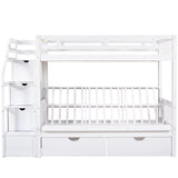 Twin over Full Bunk Bed with Two Drawers and Staircase, Down Bed can be Converted into Daybed,White - Home Elegance USA