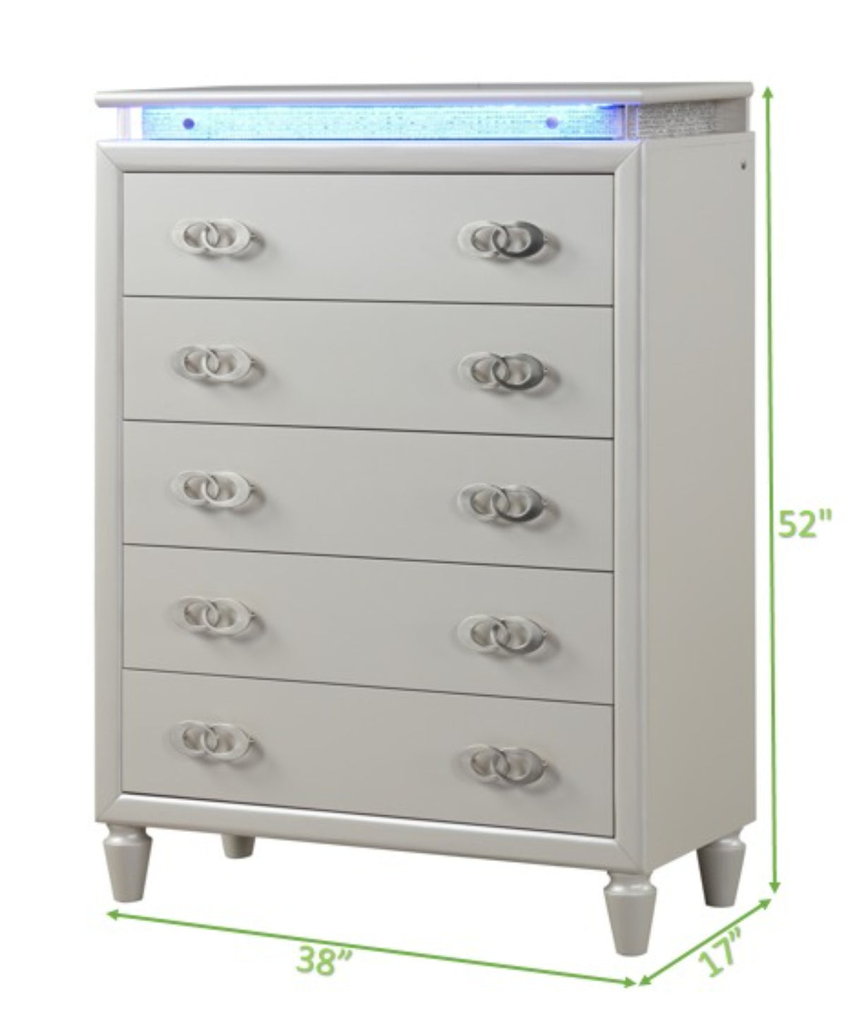 Perla 5 Drawer LED Chest Made with Wood in Milky White - Home Elegance USA