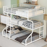 Full XL over Twin XL over Queen Size Triple Bunk Bed with Long and Short Ladder,White - Home Elegance USA