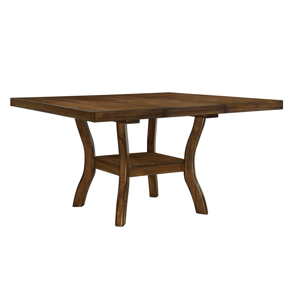 Transitional Brown Finish Dining Table with Lower Display Shelf and Extension Leaf Mindy Veneer Wood Dining Room Furniture - Home Elegance USA