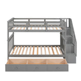 Stairway Twin-Over-Twin Bunk Bed with Three Drawers for Bedroom, Dorm - Gray(Old SKU: LP000309AAE) - Home Elegance USA