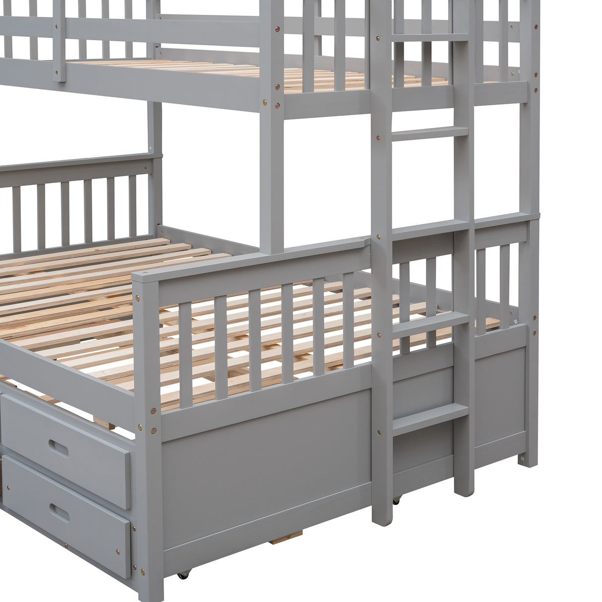 Twin-Over-Full Bunk Bed with Twin size Trundle , Separable Bunk Bed with Drawers for Bedroom - Gray - Home Elegance USA