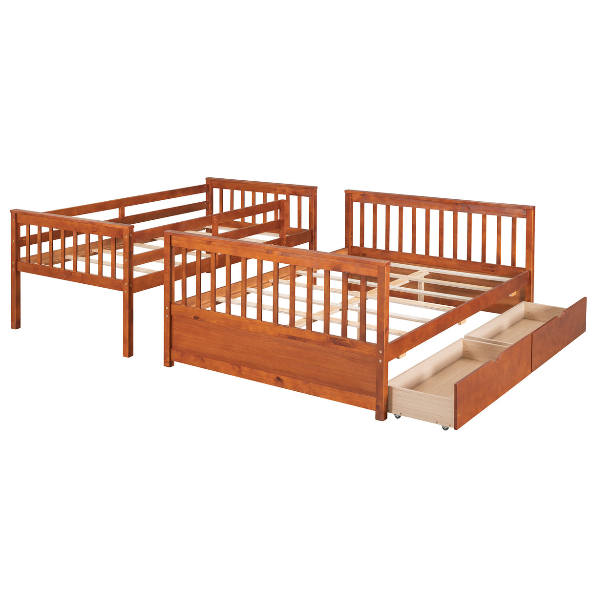 Twin-Over-Full Bunk Bed with Ladders and Two Storage Drawers (Walnut) ( old sku:LT000165AAD） - Home Elegance USA