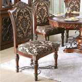 Traditional Fancy Set of 2pcs Side Chairs Brown Cherry Solid wood Intricate Carved Details Floral Design Print Fabric Seats Formal Dining Room Furniture - Home Elegance USA