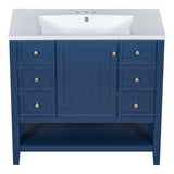 36" Bathroom Vanity with Sink Combo, One Cabinet and Three Drawers, Solid Wood and MDF Board, Blue