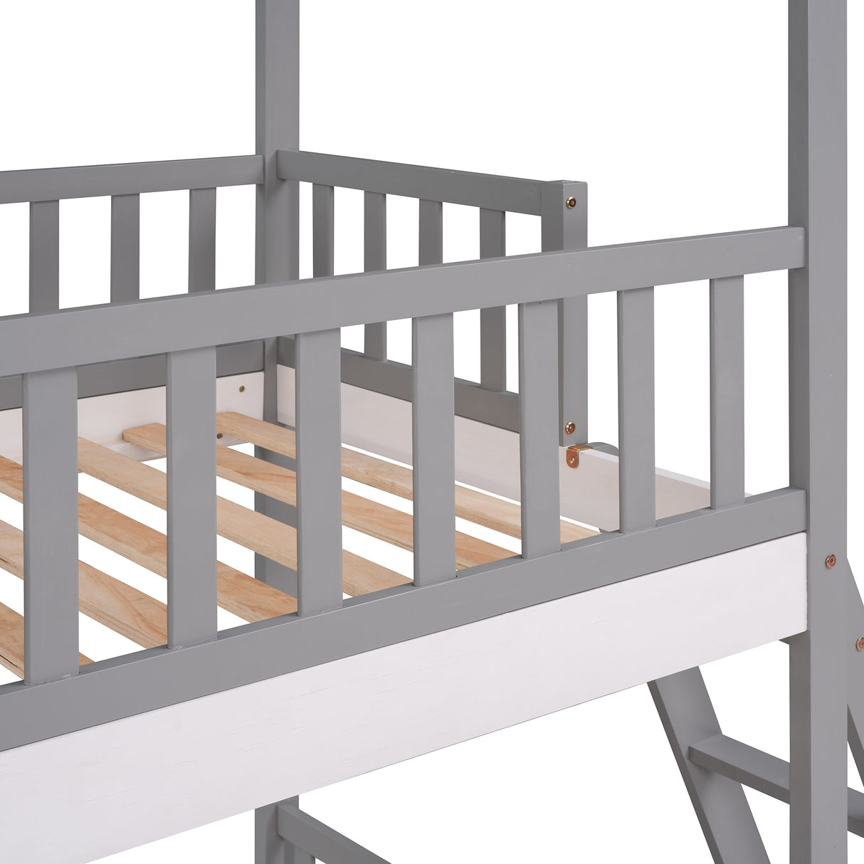 Twin Over Twin Bunk Bed Wood Bed with Roof, Window, Ladder ( Gray)(OLD SKU :LP000008AAE) - Home Elegance USA