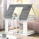 House Bunk Bed with Roof and Built-in Ladder,White(OLD SKU:GX000517AAK) - Home Elegance USA