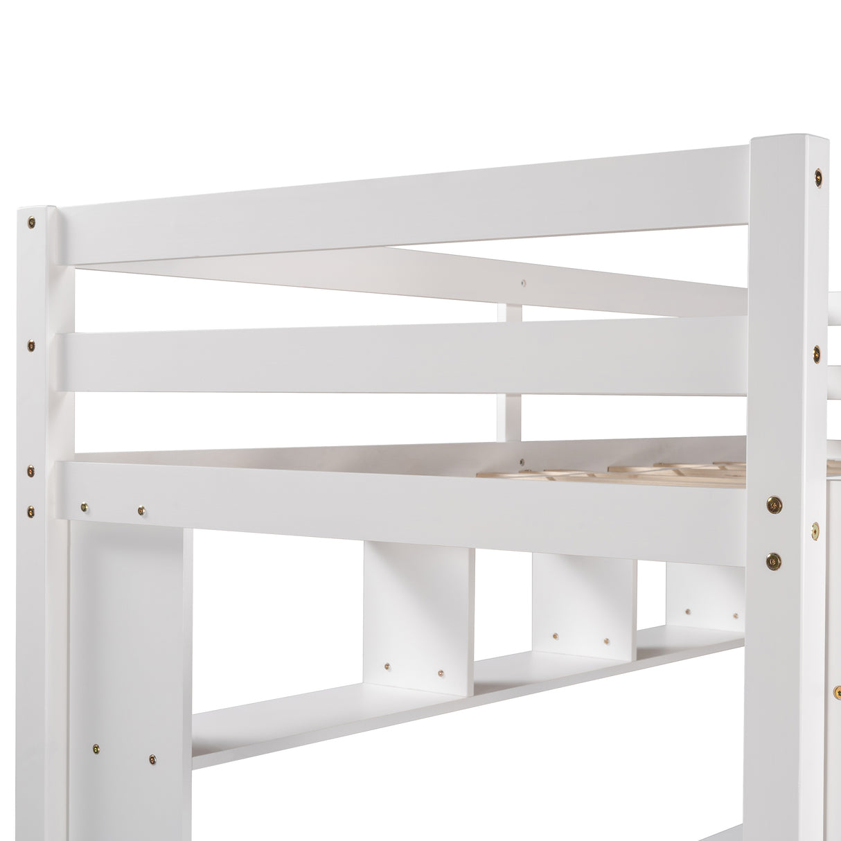 Twin Size Loft Bed with Convenient Desk, Shelves, and Ladder, White(Similar SKU:SM001302AAK) - Home Elegance USA