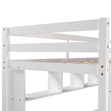 Twin Size Loft Bed with Convenient Desk, Shelves, and Ladder, White(Similar SKU:SM001302AAK) - Home Elegance USA