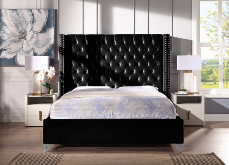 Contemporary Velvet Upholstered Bed with Deep Button Tufting, Solid Wood Frame, High-density Foam, Silver Metal Leg, Queen Size - Home Elegance USA