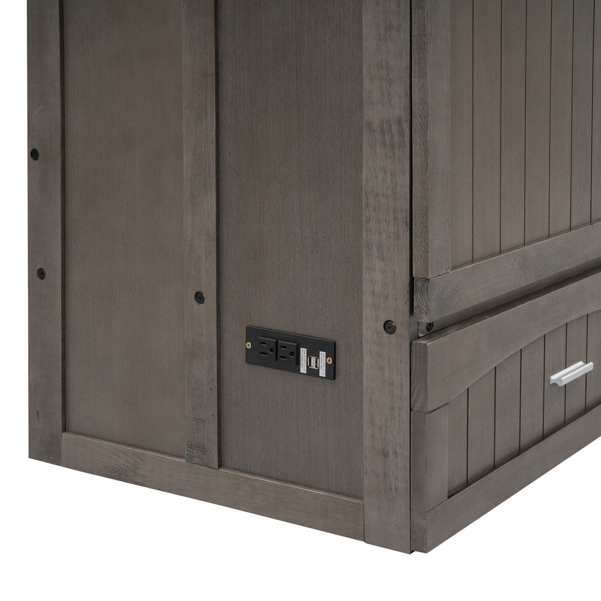 Queen Size Murphy Bed with Built-In Charging Station, Antique Grey(Expected Arrival Time: 8.9) - Home Elegance USA