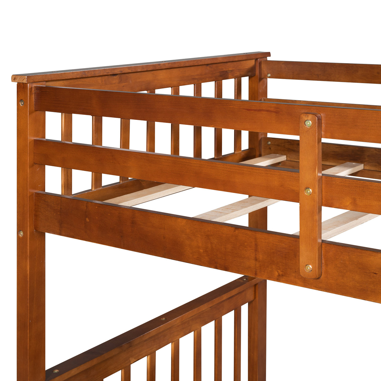 Twin-Over-Twin Bunk Bed with Ladders and Two Storage Drawers (Walnut) - Home Elegance USA
