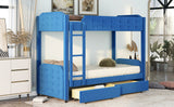 Twin over Twin Upholstered Bunk Bed with Two Drawers, Button-Tufted Headboard and Footboard Design, Blue - Home Elegance USA