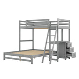 Twin over Full Bunk Bed with Built-in Desk and Three Drawers,Grey - Home Elegance USA