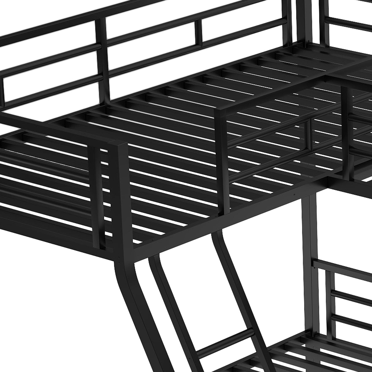 Twin over Full Bunk Bed with a Twin Size Loft Bed attached, with a Desk, Metal, Black - Home Elegance USA