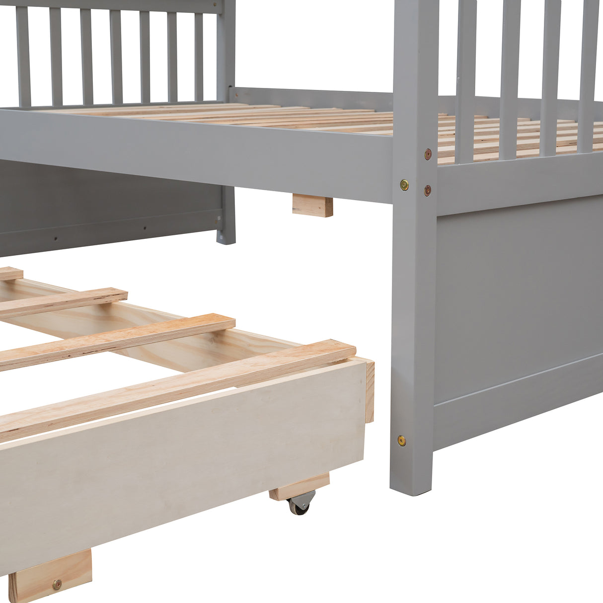 Twin-Over-Full Bunk Bed with Twin size Trundle , Separable Bunk Bed with Drawers for Bedroom - Gray - Home Elegance USA